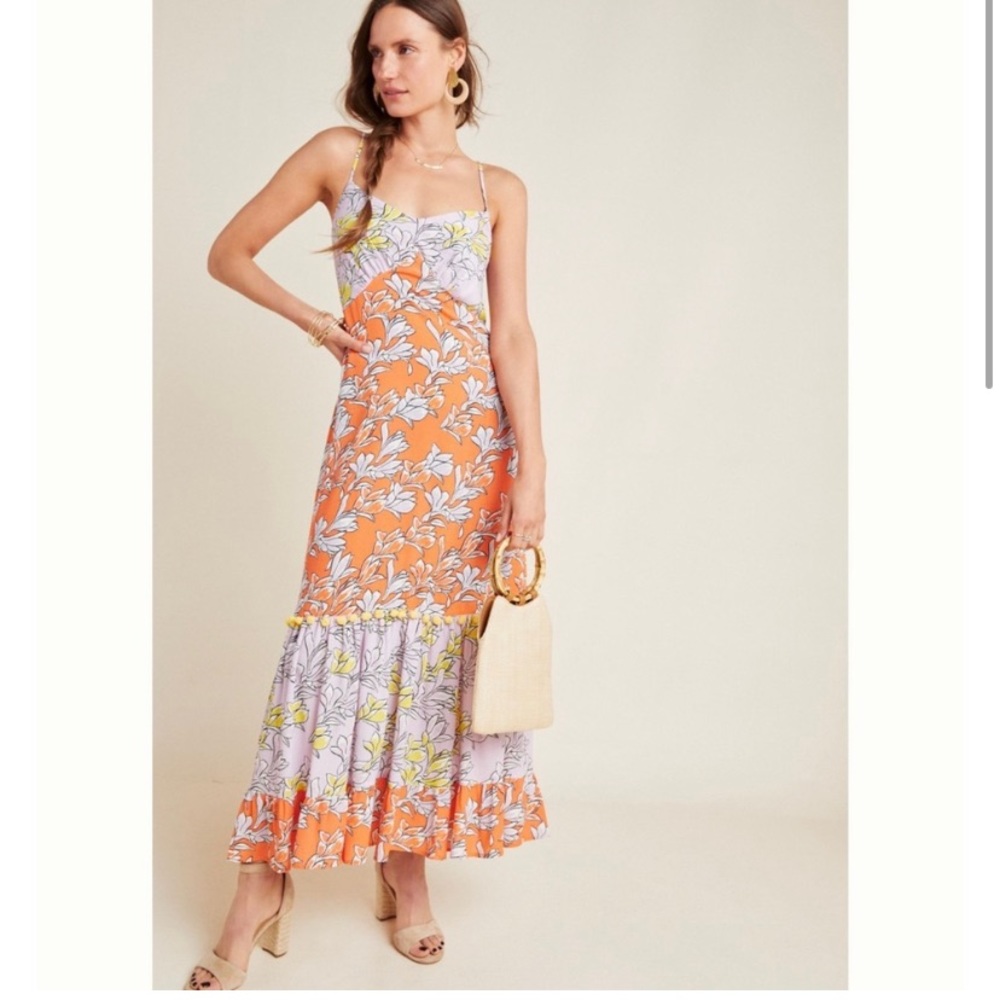 Farm Rio for Anthropologie Culebra Maxi Dress in Orange and Purple Size XS